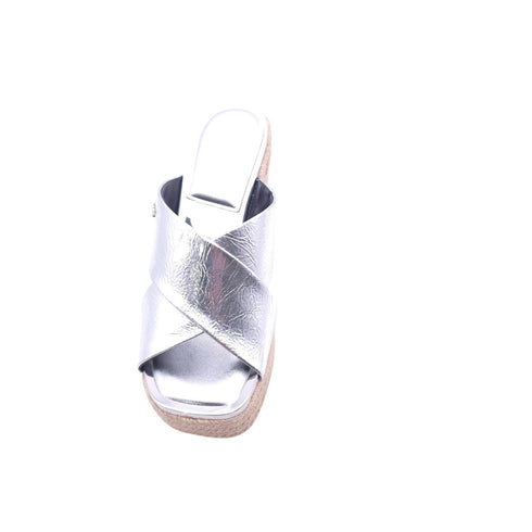 DKNY Women's Maryn Crossband Espadrille Platform Wedge Sandals Silver SIze 6M